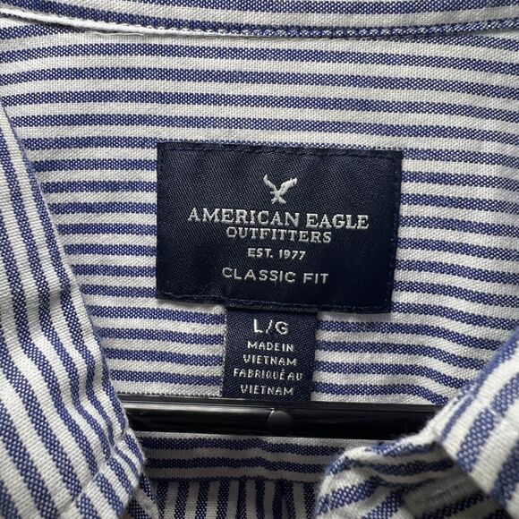 American Eagle Classic Fit Button Down Shirt Mens Size Large Blue Striped NWOT - Picture 8 of 12